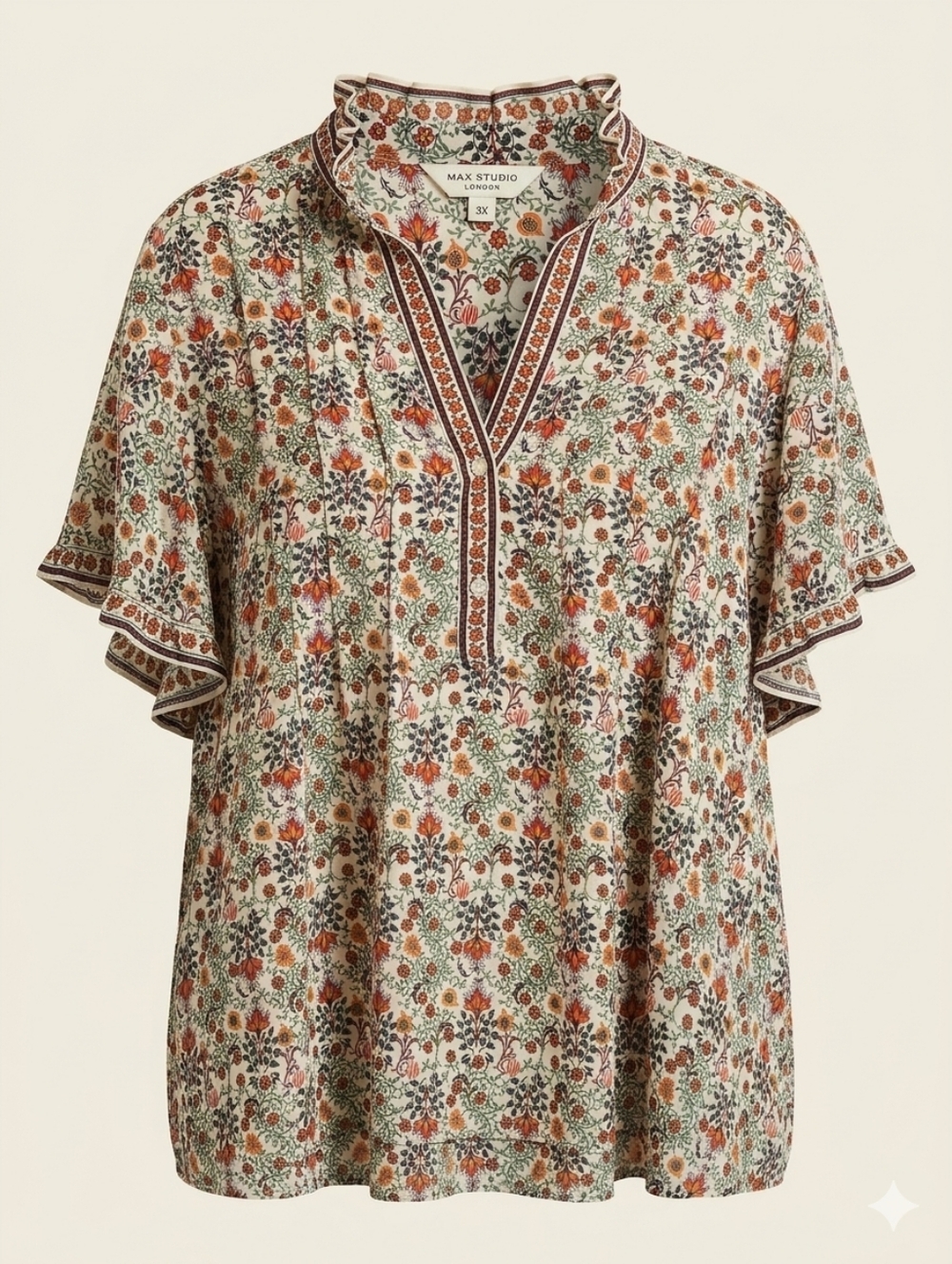 Floral Ruffle Trim Blouse